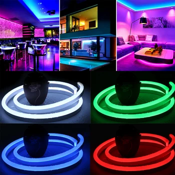 WIFI LED Neon Šviesos Juosta RGB 24key Nuotolinio Valdymo 110V, 220V, ES MUS UK AS Rinkinys Lankstaus Neono Lempos Pasirašyti Vandeniui HomeDecoration