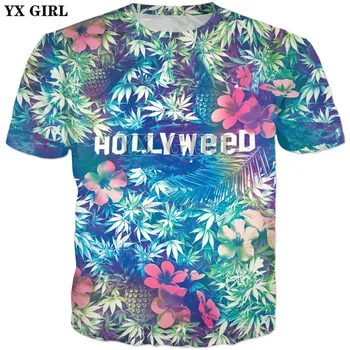 YX MERGINA Lašas laivybos 2018 m. vasaros Naujas Mados Vyrai T-shirt Hollyweed Atogrąžų 3D Spausdinimo Vyrų/Moterų Harajuku Atsitiktinis marškinėliai ZT1010