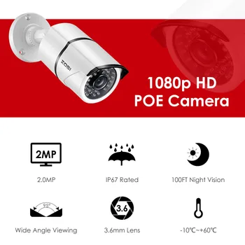 ZOSI H. 264 2MP 1080P Ultra HD POE IP Kulka VAIZDO IP kamerų Vaizdo Stebėjimo POE NVR Sistemos Vandeniui Naktinio Matymo Lauko