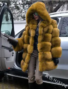 žiemos naujus kailinius, paltą moteris ilgai dalyje, apykaklė kailis didelis imitacija lapės kailinių avių supjaustyti kašmyras striukė